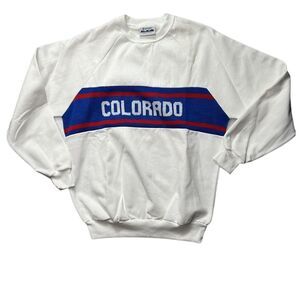 Vintage Colorado Needlepoint Embroidered Sweatshirt Ski Lodge White